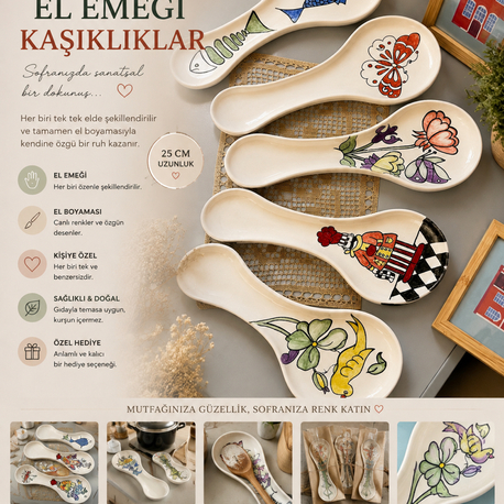El Boyaması Seramik Kaşıklık – 25 cm | El Emeği & Tek Tasarım