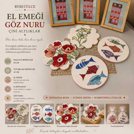 El Boyaması Çini Altlık – El Emeği & Tek Parça | 16–18 cm