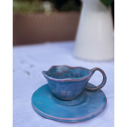Mavi vintage kıvrımlı fincan