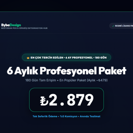 Byba Design Restoran Paneli - 6 Aylık Profesyonel POS Lisansı (En Popüler)
