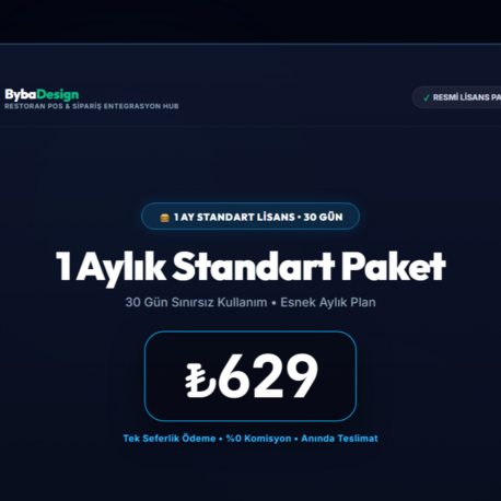 Byba Design Restoran Paneli - 1 Aylık Standart POS & Menü Entegrasyon Lisansı