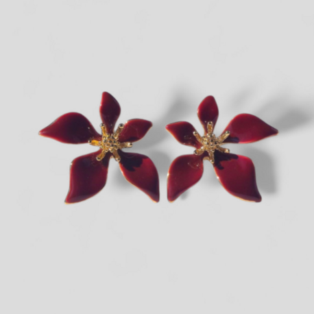 Bordo Çiçek Küpe
