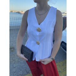 Gold düğmeli beyaz yelek