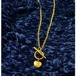 Gold T Klips Kalp Kolye