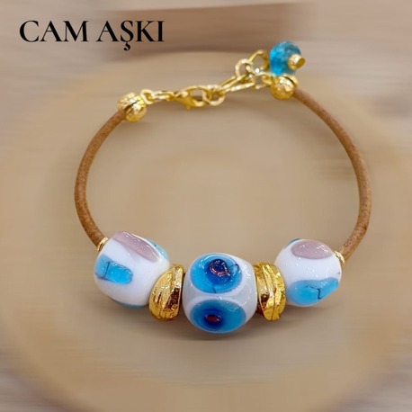Murano Cam Trio Charm Deri Bileklik