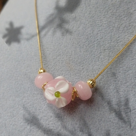 Murano Cam Pembe Çiçek Kolye / Rosalia