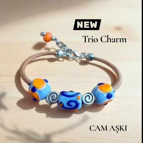 Murano Cam Trio Charm Deri Bileklik