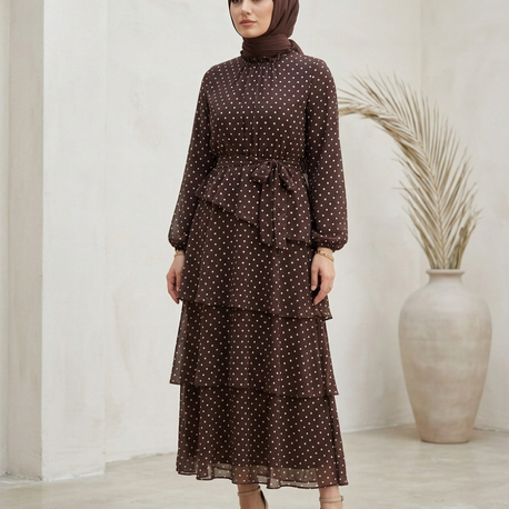 Kat Kat Şifon Elbise Kahve /3028