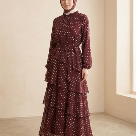 Kat Kat Şifon Elbise Mürdüm /3028