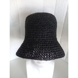 CROCHET RAFFIA BUCKET HAT -BLACK