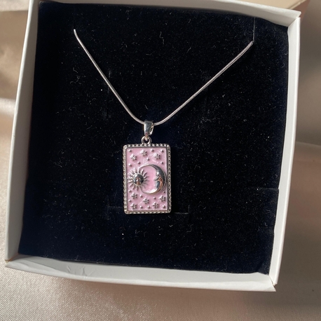 Çelik Pembe Tarot Kolye