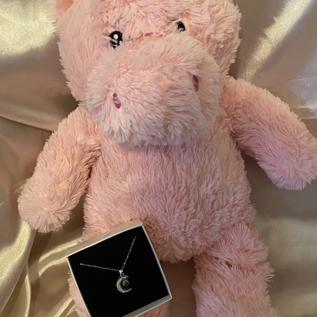 Pembe ithal peluş unicorn + 100 dilde seni seviyorum kolyesi 