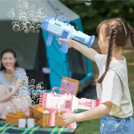 Pilli Roket Atar Köpük Tabancası 32 Delikli Bazooka Bubble Machine 