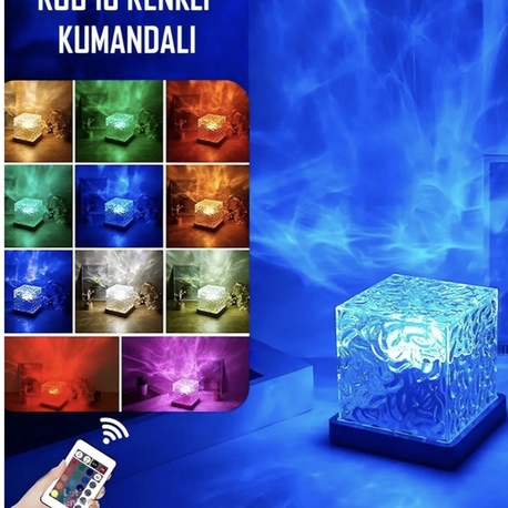 Yıldız Gökyüzü Projektörü 16 Renk Küp Kristal Lamba Uzaktan Kumandalı 