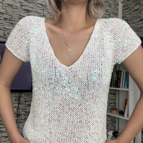 V yaka kısa kollu bluz pattern 