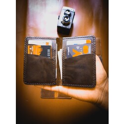 Premium Dikey Deri Cüzdan - Dark Olive