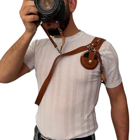 Konyak rengi Fotoğraf makinesi tek taraflı omuz askısı