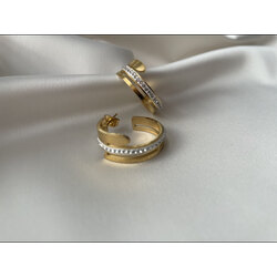 Taşlı Gold Halka Küpe