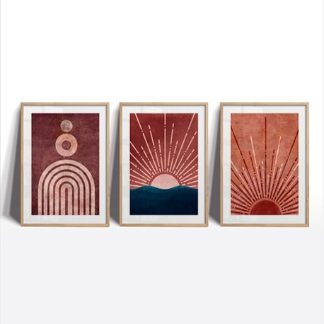 Geometrik ve Minimalist Güneş ve Yay Çerçeveli Tablo Seti