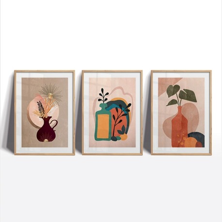 Minimalist Vazo ve Bitki Çerçeveli Tablo Seti