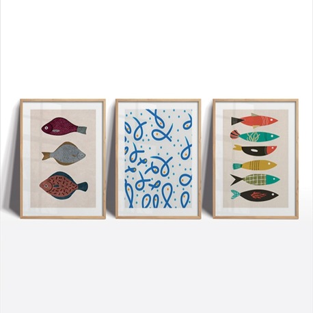 Minimalist Balık ve Soyut Desen Tablo Seti