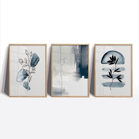 Mavi ve Siyah Minimalist Çerçeveli Tablo Seti