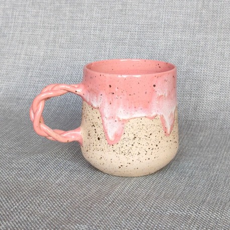 Örgü Kulplu Stoneware Mug Pink