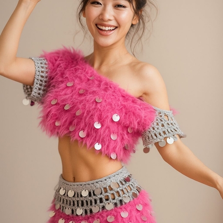 Emily - Mini Pink Crochet Sequin Skirt Set