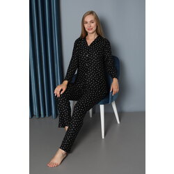 uzun kollu düğmeli süet kumaş pijama takımı