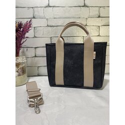 Siyah Mini Çanta Krem Askılı 