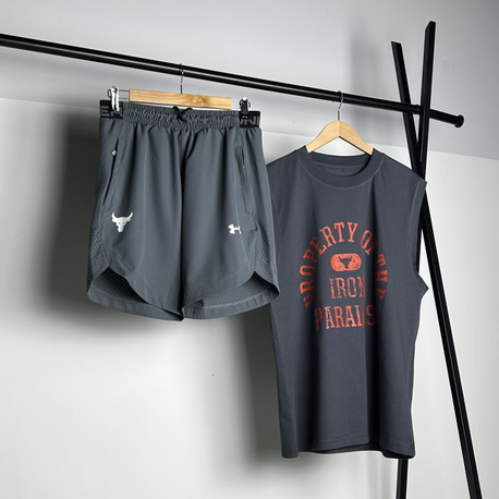 Nova Anthracite Cotton Sleeveless T-shirt & Rank G2  Micro Shorts Combin  |  1033