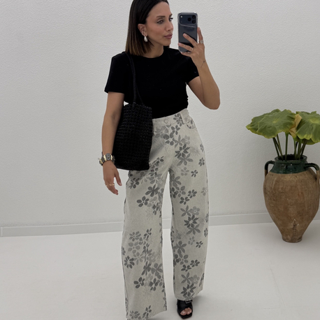 Baggy Model Papatya Desenli Jean