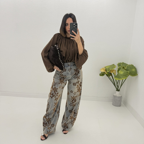 Baggy Model Papatya Desenli Jean