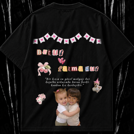 Kişiye Özel "Kız Kardeş & BFF" baskılı siyah T-shirt