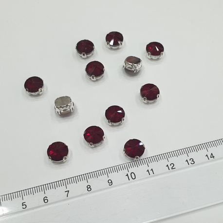 Kasalı Taş - Bordo Yuvarlak 10mm (10 Adet)