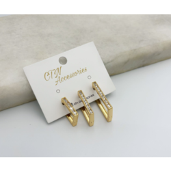 Özel Seri Gold Dikdörtgen Üçlü Set Küpe