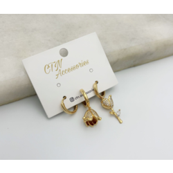 Özel Seri Güllü Üçlü Set Küpe