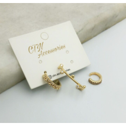 Özel Seri Gold Sarkıtlı Üçlü Set Küpe