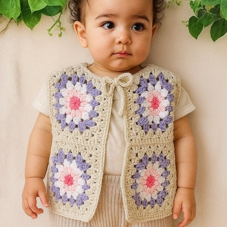 Crochet Baby Vest Pattern - Granny Square Sweater 1 & 2 Years Old