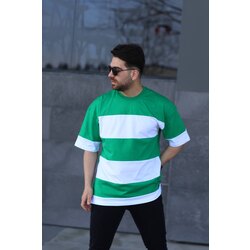 Parçalı Oversize Yeşil Beyaz T-shirt