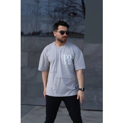Love Baskılı Oversize Gri T-shirt