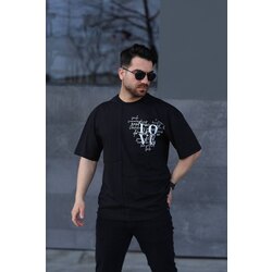 Love Baskılı Oversize Siyah T-shirt