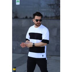 Parçalı Oversize Beyaz Siyah T-shirt 