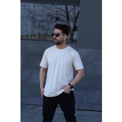 Kare Desenli Ekru T-shirt