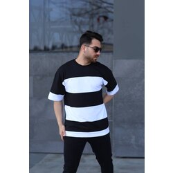 Parçalı Oversize Siyah Beyaz T-shirt