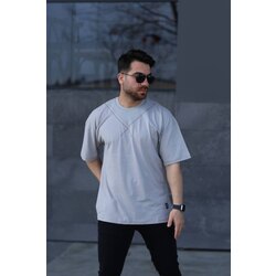 V Yaka Oversize Gri T-shirt 