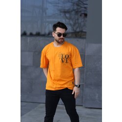 Love Baskılı Oversize Turuncu T-shirt 