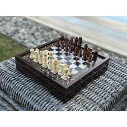 Şık Ve Klasik Sedef İşlemeli Satranç Takımı - 30x30 cm
