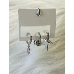 3’lü Zirkon Taşlı Yıldız Küpe Silver 