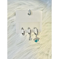 3’lü Kirpik Göz Silver Küpe